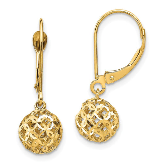 14K Diamond-cut Bead Dangle Leverback Earrings