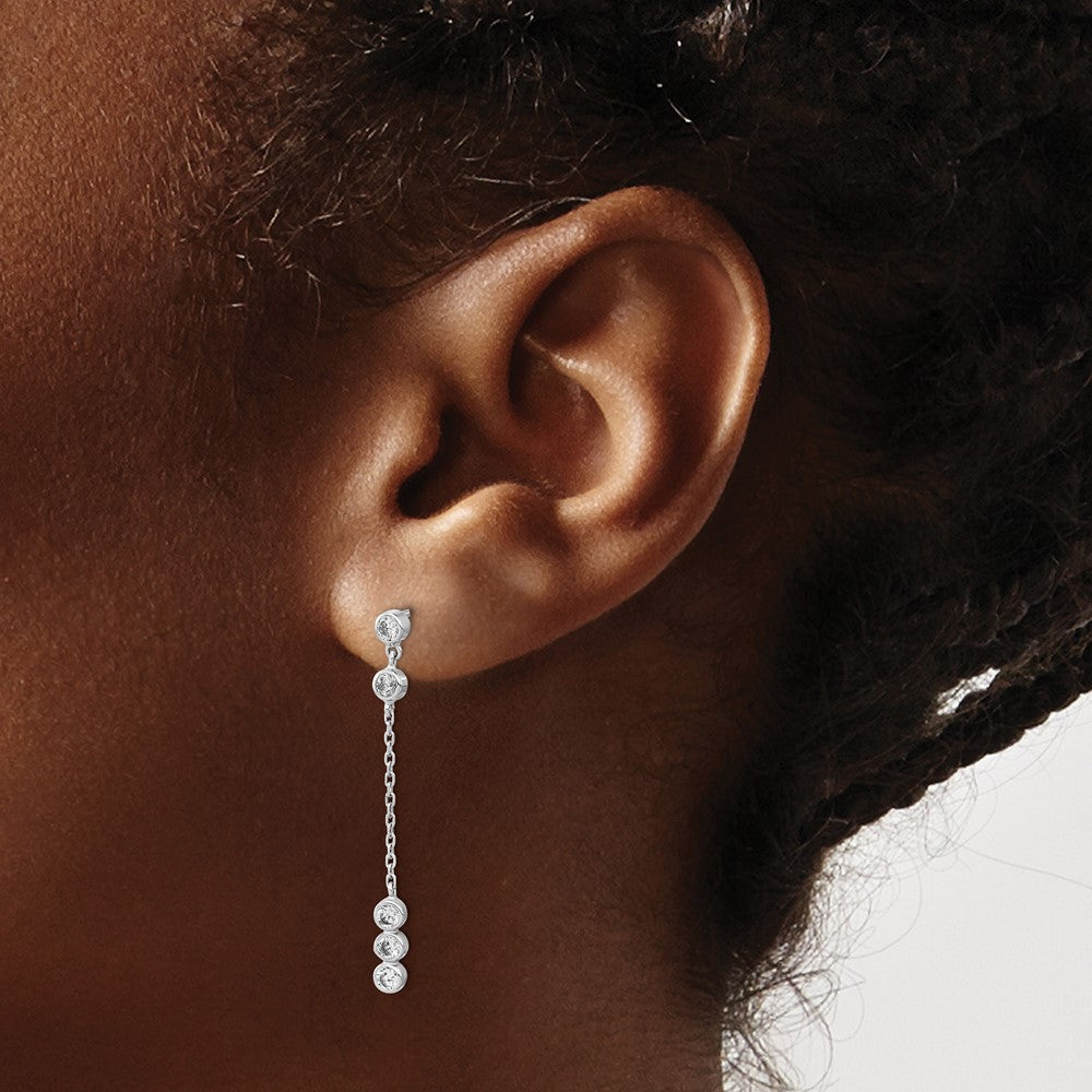 14K White Gold CZ  Chain Link Dangle Earrings