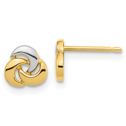 14K Polished White Rhodium Knot Post Earrings