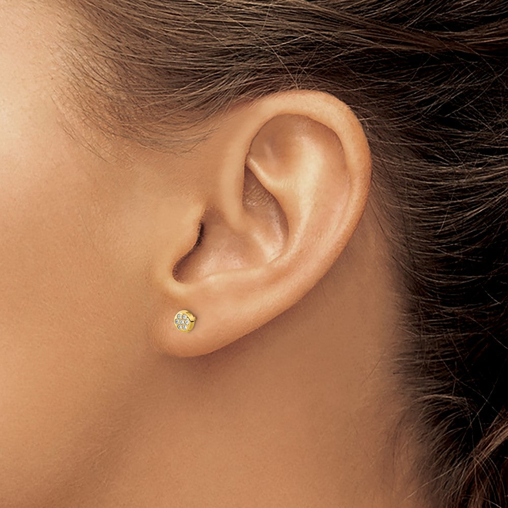 14K Polished CZ Circle Post Earrings
