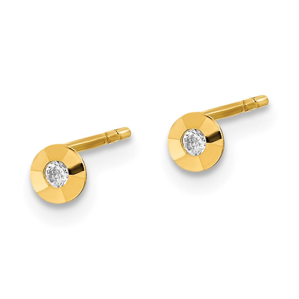 14K Polished CZ Round Post Earrings