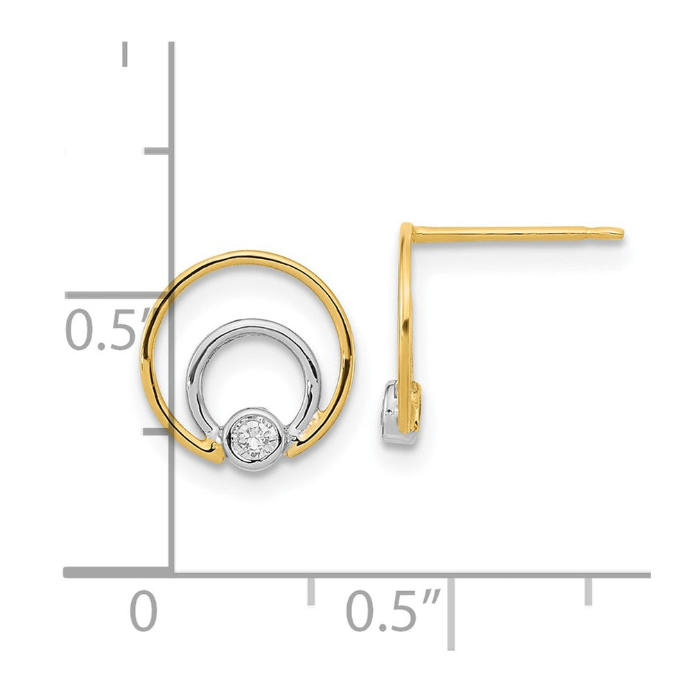 14K Polished White Rhodium CZ Double Circle Post Earrings