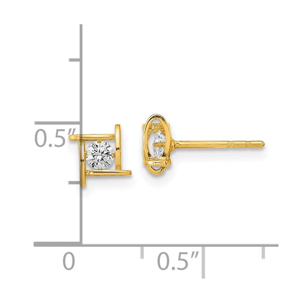 14K Polished CZ Square Design Post Earrings
