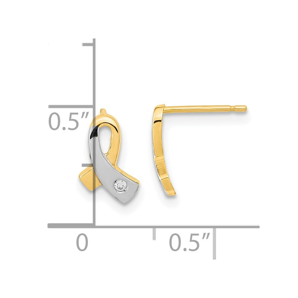 14K Gold White Rhodium CZ Awareness Post Earrings