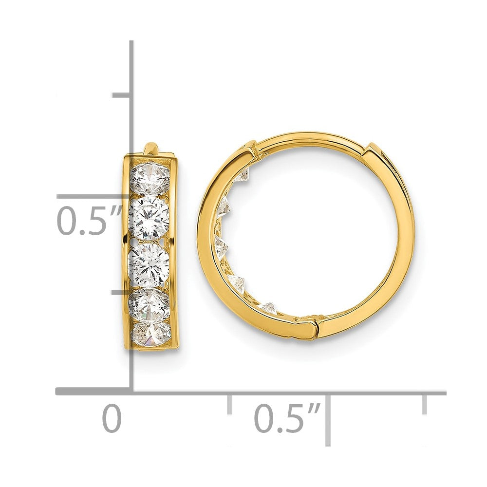 14k Polished CZ 4x14mm Huggie Hoop Earrings