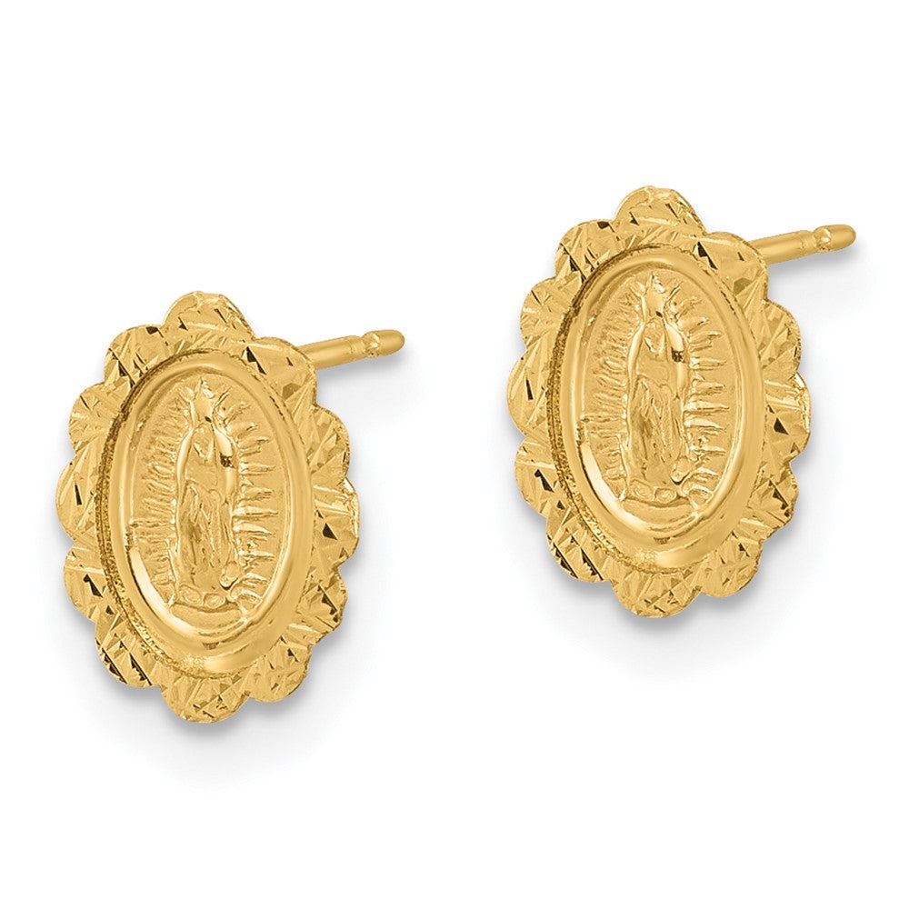 14K Diamond Cut Virgin Mary Medal Post Earrings