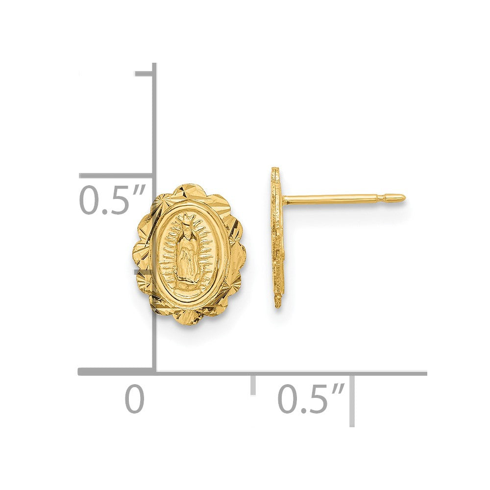 14K Diamond Cut Virgin Mary Medal Post Earrings