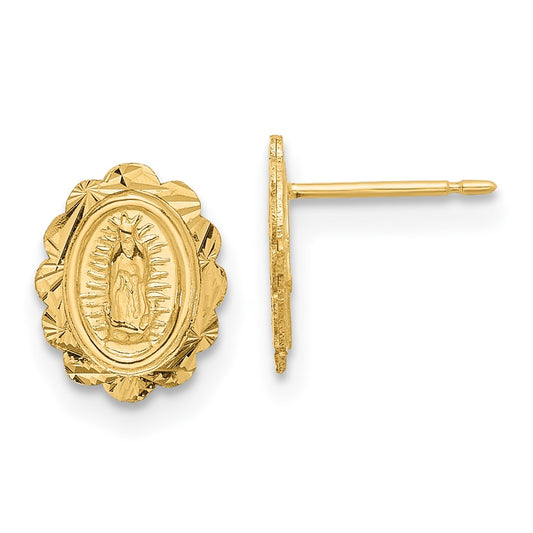 14K Diamond Cut Virgin Mary Medal Post Earrings