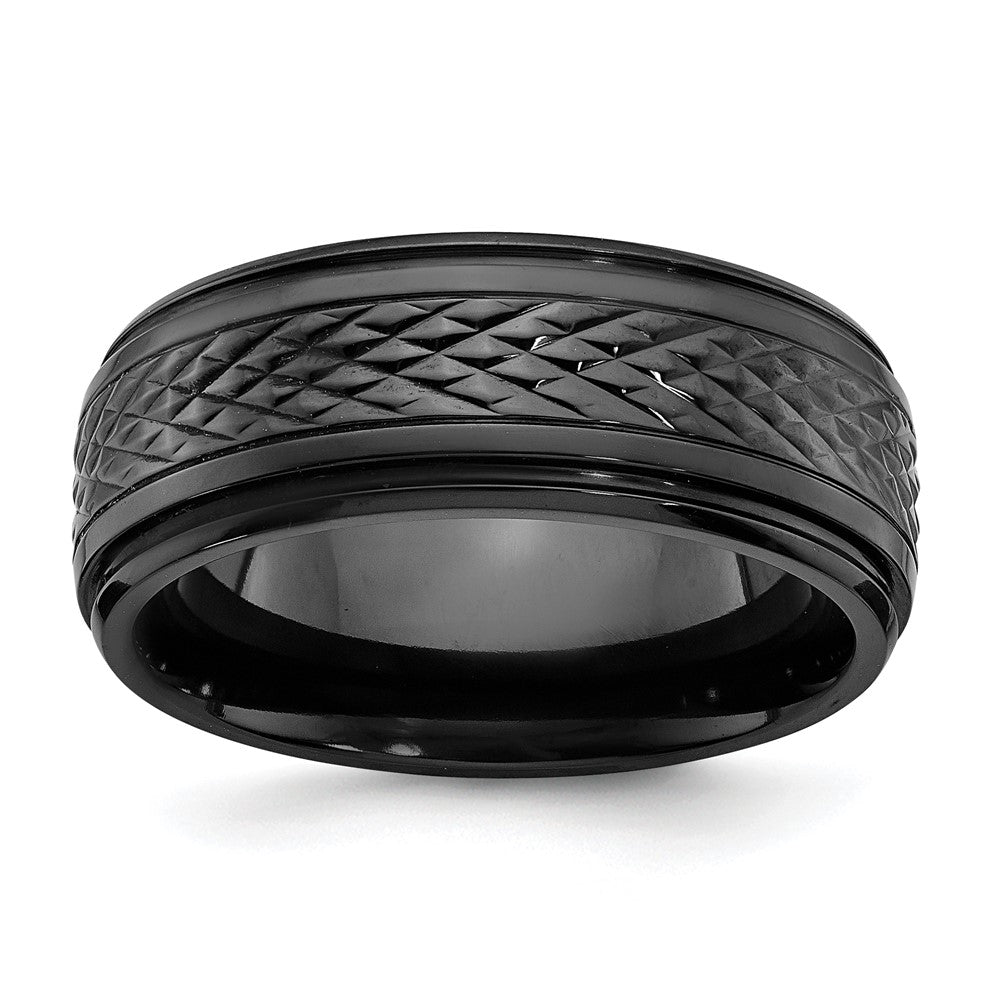 Chisel Black Zirconium Polished 8mm Ridged Edge Band