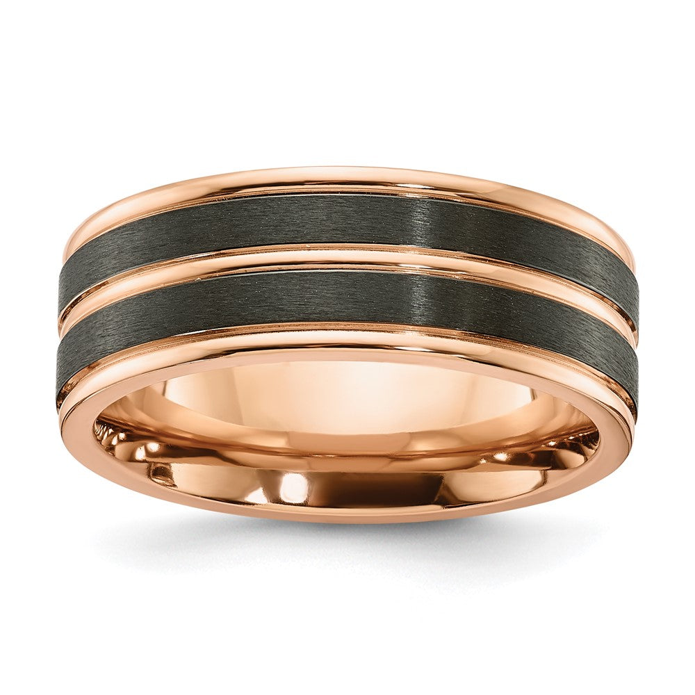 Chisel Black Zirconium Brushed and Polished Rose IP-plated 8mm Band