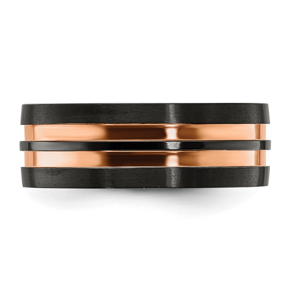 Chisel Black Zirconium Brushed and Polished Rose IP-plated 8.00mm Band
