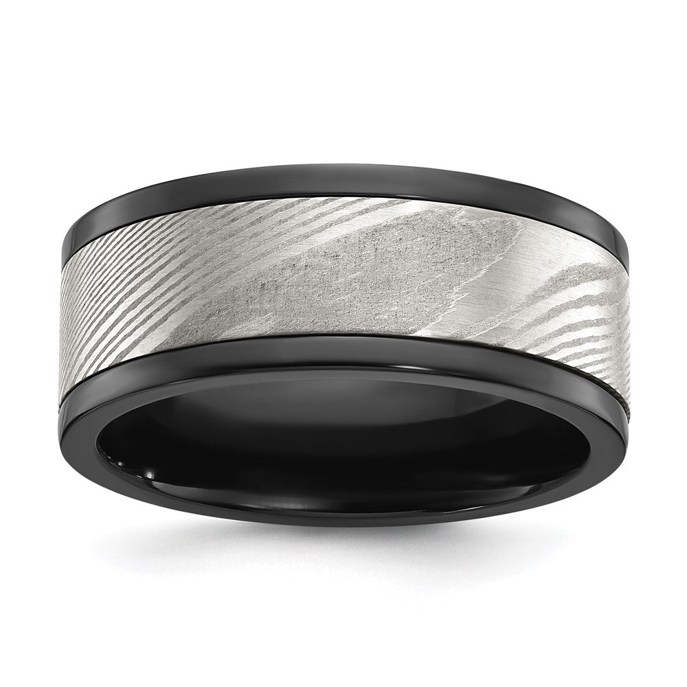 Chisel Black Zirconium Polished with Damascus Inlay 9mm Band