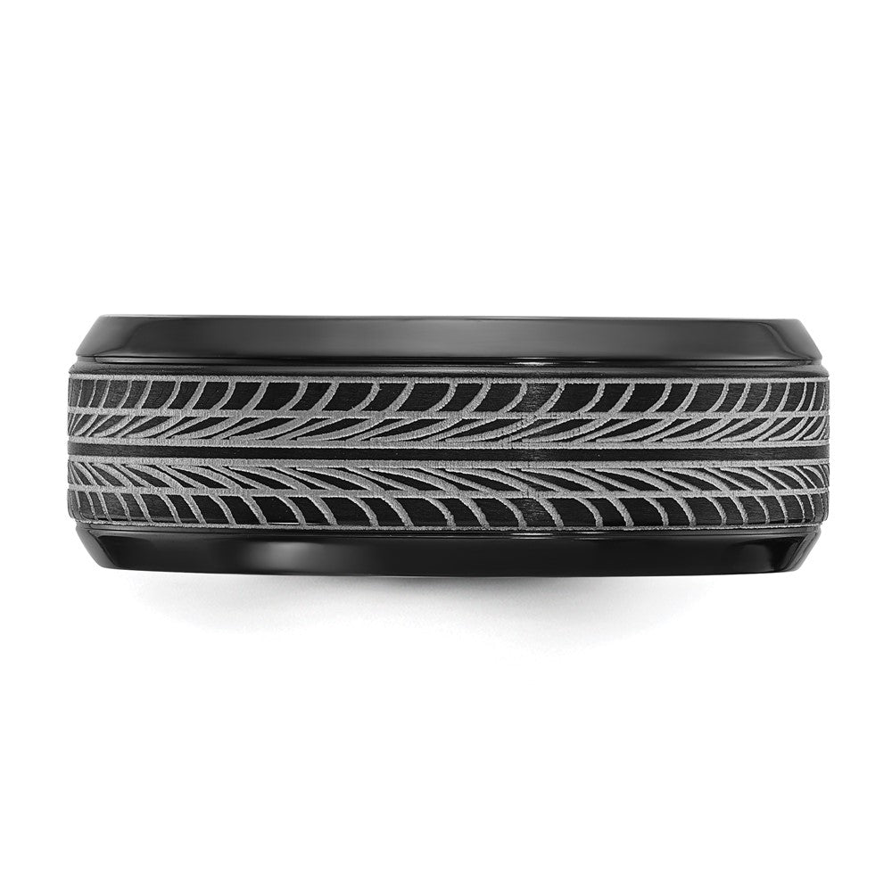 Chisel Black Zirconium Polished Lasered Tire Design 8mm Band
