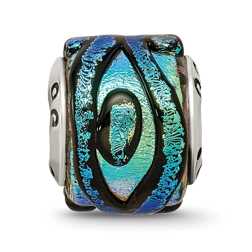 Sterling Silver Reflections Green Dichroic Glass Bead