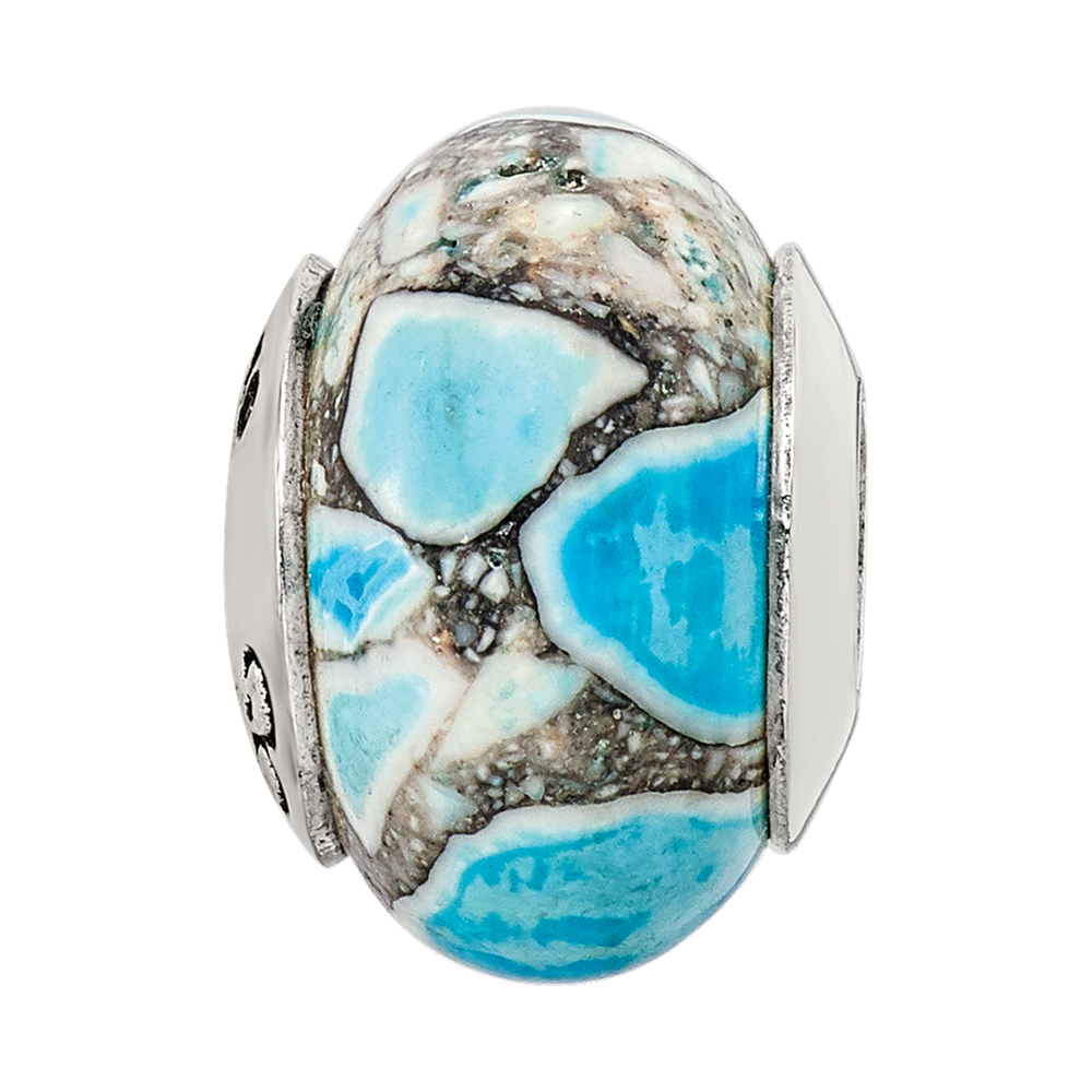 Sterling Silver Reflections Blue Mosaic Magnesite Stone Bead