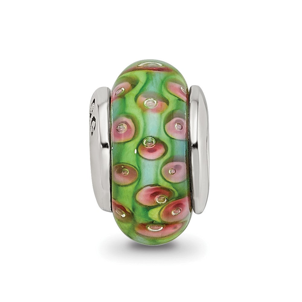 Sterling Silver Reflections Green Blue Hand-blown Glass Bead