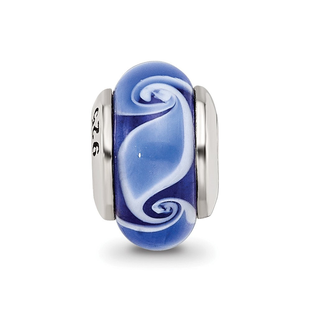 Collection Sterling Silver Hand-blown Blue Glass Wave Pattern Reflections Bead